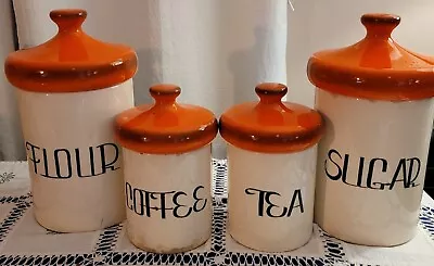 Set Of 4 Kitchen Canisters By Holiday Design Co. MCM Orange Mushroom Lid • $55