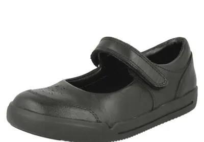 Clarks Mini Sky Hit Girls INFANT Black Leather School Shoes Uk Size 9 H EU 27. • £24.99