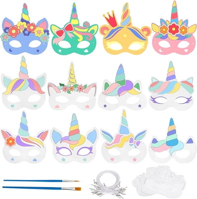 £9.71 • Buy Landifor 24pcs Unicorn Colour-In Masks Kids White Card Masks DIY Graffiti Blank