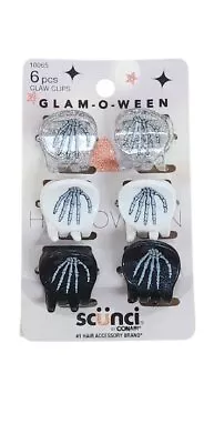 Scunci Glam-O-Ween Skeleton Hands Claw Clip 6 Pcs Halloween Sparkle Hair Clamp • $8.99