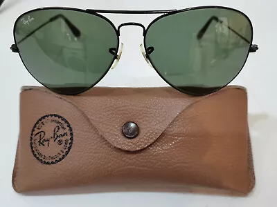 1990's VINTAGE B&L RAY-BAN U.S.A AVIATOR BLACK 62[]14 L2821 G-15 & ORIGINAL CASE • £69.95