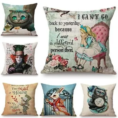 Alice In Wonderland Cushion Cover Cute Rabbit Cat Printed Sofa Pillow Case • £3.26