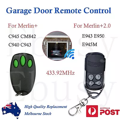 Replacement Garage Door Remote For Merlin + C945 And Merlin+2.0 E943 E945M E950 • $13.95