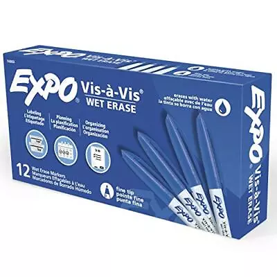 EXPO Vis-a-Vis Wet Erase Markers Fine Point Blue 12 Count • $24.47