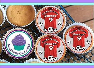 24 Personalised Liverpool Colour Shirt Cupcake Topper Ricewafericing & Precut • £3.45