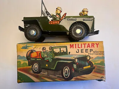 Vintage JAPAN Tin Litho Friction Military Jeep; Great Condition W/ Box; Nomura? • $204.99