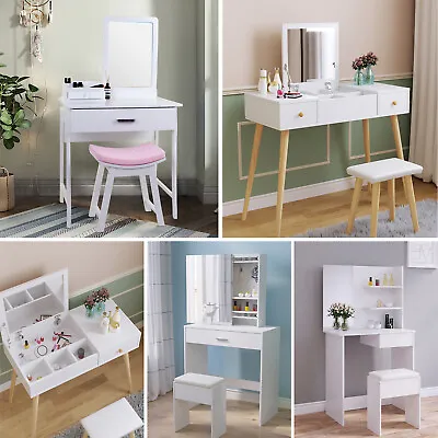 £125.99 • Buy Vanity Girls Dressing Table&Stool Makeup Desk W/Mirror&Drawers Storage Unit Gift
