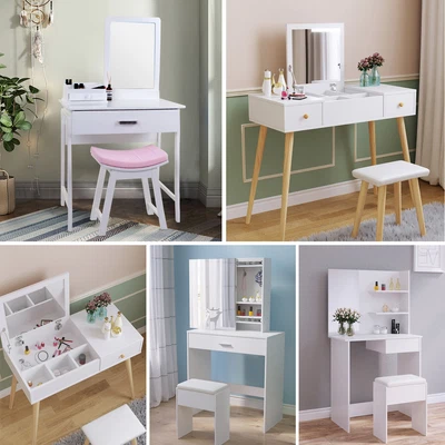 £125.99 • Buy Vanity Girls Dressing Table&Stool Makeup Desk W/Mirror&Drawers Storage Unit Gift