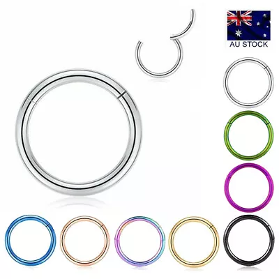 $3.09 • Buy Stainless Steel Segment Hinged Clicker Ear Nose Body Ring Lip Hoop Piercing 1PC