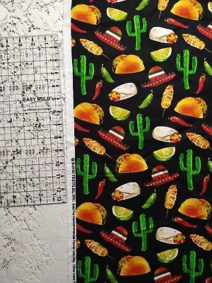 Mexican Street Food Tacos Jalapenos Cactus Fabric Cotton David Textiles 26  + • $8.99