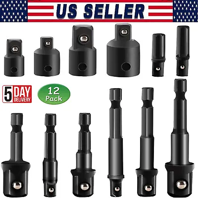 12pcs Drill Socket Adapter And Reducer Hex Extension 1/4  3/8  And 1/2  Set • $9.90