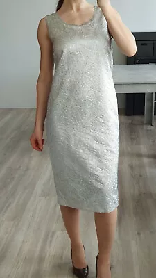 545$ Max Mara Silver Pala Brocade Dress L F 46 D 44 Usa 14 Uk 16 Jersey Lined • $67.99