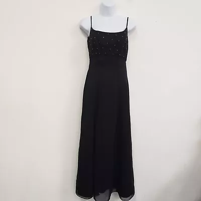 Vintage B2 Womens Studded Chiffon Evening Gown Size 6 Black Zip Formal Y2K Witch • $29.88