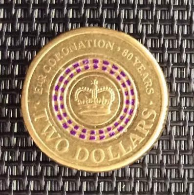 2013 $2 Dollar Coronation - Coloured Purple Crown - Slight Marks • $45