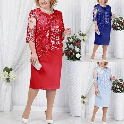 $55.06 • Buy Sparkly Evening Gowns For Women Formal Plus Size Women Lace Short Sleeve Midi