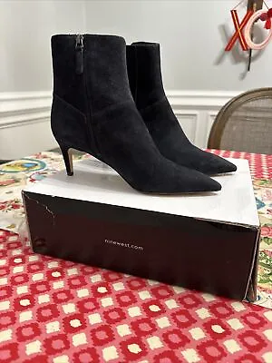 Nine West Jenniso Black Suede Leather Boot Heel Pointed Toe Women’s 9 Zipper • $30