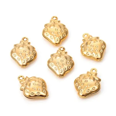 £3.35 • Buy 10pcs Stainless Steel Strawberry Charms Golden Tiny Berry Pendants 15x11x4mm