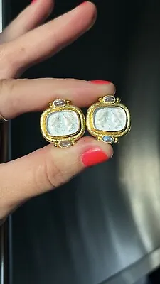 Elizabeth Locke Intaglio Moonstone Earrings 18k Signed  • $2600