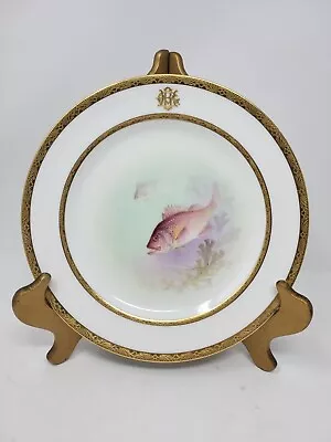 LENOX Artist Signed Fish Plate W.H. Morley Hand Painted Gold Rim 9  Red Snapper  • $125