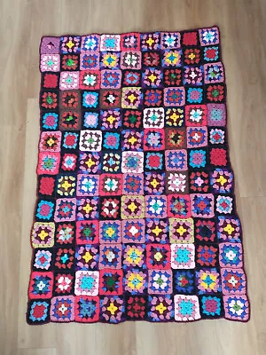 Hand Crocheted Granny Square Afghan Throw Colorful 38 X58  Vintage • $14.99