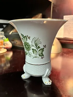 Vintage Porcelain Vase White With Green Leaves/flowers - HOLLOHAZA  Hungary • $29.99