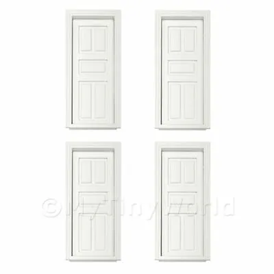 4 X Dolls House Miniature White Painted 5 Panel Wood Doors • £23.50