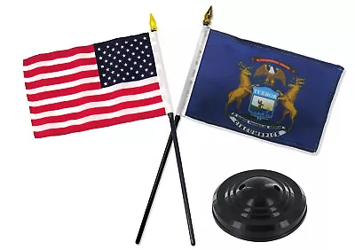 Michigan State W/ USA America American Flag 4 X6  Desk Set Table Black Base • $7.99