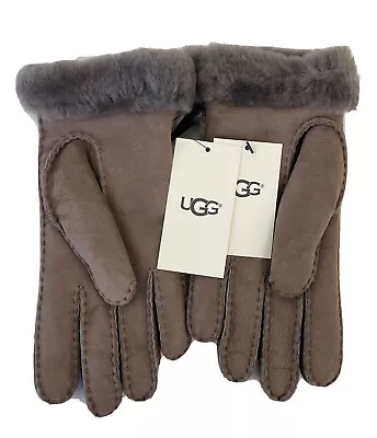 NWT UGG Genuine Dyed Shearling Slim Side Vent Gloves In Stormy Grey Medium • $54