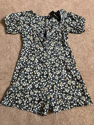 Motel (UO) Blue Floral Short Sleeve Playsuit Romper Size Small • $25
