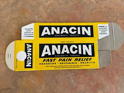 Vintage ANACIN 100 Tablets ASPIRIN Medicine Cardboard Box New Old Stock Excellen • $5.25