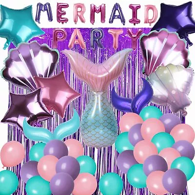 Mermaid Birthday Party Decorations Mermaid Party Balloons Banners Supplies Me... • $15.66