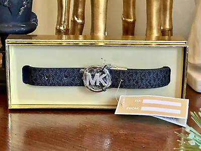 Michael Kors Reversible Pave Logo Belt Black Gray Nickle Belt S/M 25MM Boxed • $45