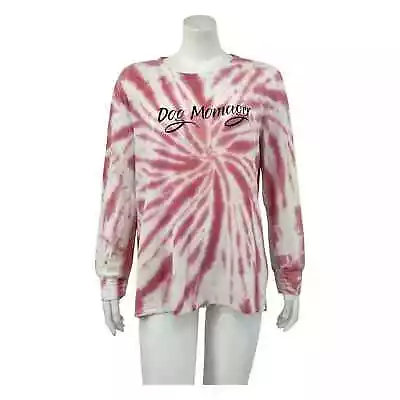 T Party Shirt Womens Medium Pink Tie Dye Long Sleeve Dog Momager Soft Stretch • $19.99