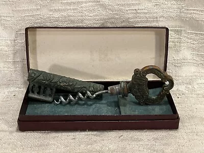 Vtg IN VINO VERITAS Bronze Key Shape Bottle Opener Corkscrew Bar Tool Patina • $59.45