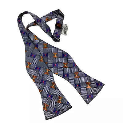 ROBERT TALBOTT Men's 100% Silk Bowtie Designer Geometric Gray/Orange NWT $95.00 • $55.99
