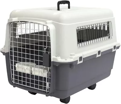 Gray Designs Plastic Kennels Rolling Plastic Wire Door Travel Dog Crate - Medium • $86.74