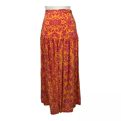 ABEL THE LABEL Maxi Skirt Womens M Floral Print Orange Pink Rayon Anthropologie • $25.82