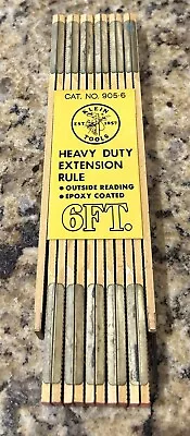 Vintage KLEIN Tool Wood Folding Rule -  6  BRASS EXTENSION #905-6 NOS NEW RARE • $37.89