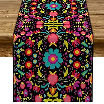 Sunwer Mexican Table Runner For Day Of The Dead Mexico Let's Fiesta Indoor Outdo • $12.85