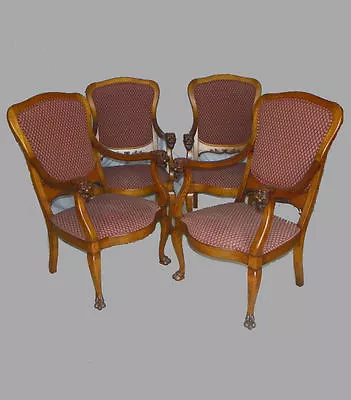 Antique Set Of Four Oak Chairs With Carved Lion Heads And Claw Feet • $4000