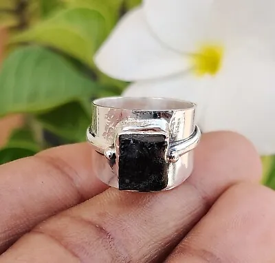Raw Moldavite Ring Solid 925 Sterling Silver Gift For Father All Size MO** • $14.63