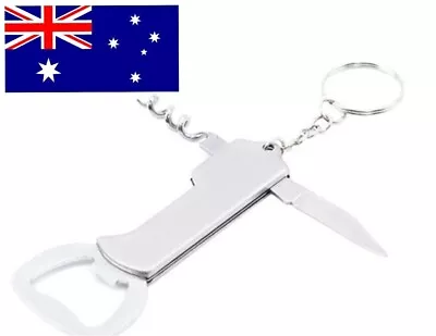 3 In 1 Bottle Opener Cork Screw Knife Blade Multi Purpose Key Ring Keyring Beer • $6.90