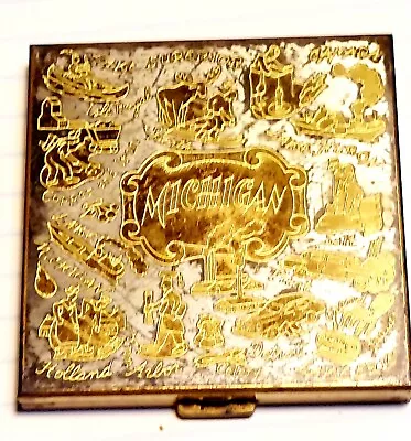 Vintage VOLUPTE Brass Make Up Compact From MICHIGAN Beautiful 4  Mirrored  • $12.95