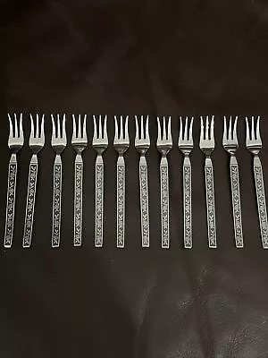 Eldan Mexicali Roses 12 Stainless Steel 3 Prong  Cocktail Seafood Forks Japan 6” • $24.99