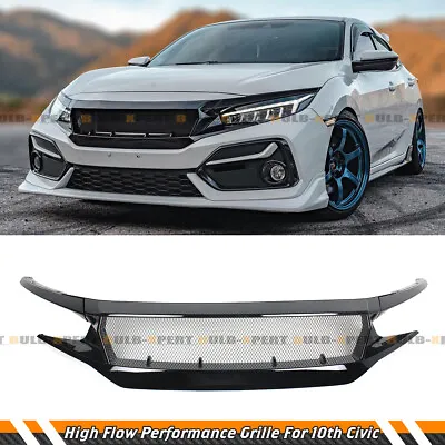 For 16-21 Honda Civic 10th Gloss Black Js Style Jdm High Flow Front Grille Grill • $98.95