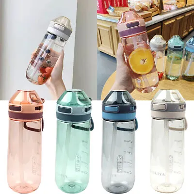 Sports Water Bottle Gym Travel Drinking Leakproof Bottle With Straw BPA-Free Uk • £6.78