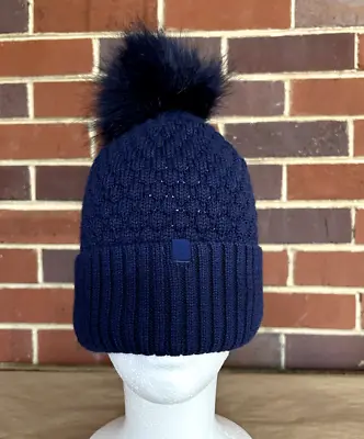 LULULEMON Bubble Knit Pom Beanie Hat Merino Wool NAVY BLUE Womens O/S • $32.44