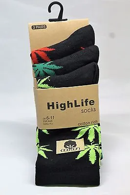£2.99 • Buy New Rasta Weed Cannabis Leaf 3 Pair Adults Trainer Socks