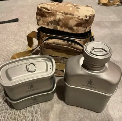 PATHFINDER Titanium Canteen Cooking Set With Storage Bag Outdoor Camp Survival • $277.62