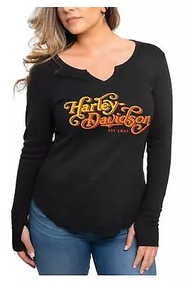 $36.95 • Buy Harley-Davidson Women's Embellished Retro Swirls V-Neck Long Sleeve Shirt, Black